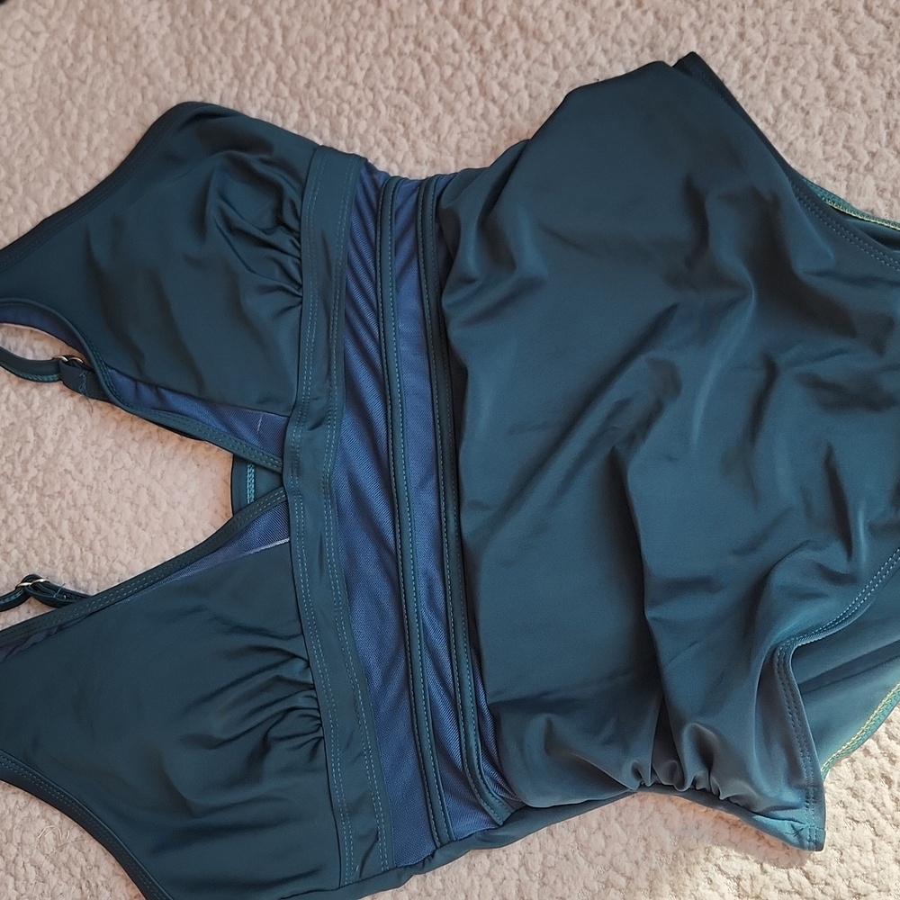 Women's Elegant Forest Green, Sheer Detail,Summer, Vacation, One-Piece Swimsuit - Picture 2 of 9